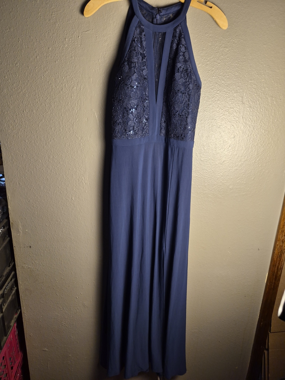 Night Way Collections Navy Halter Lace Maxi Dress